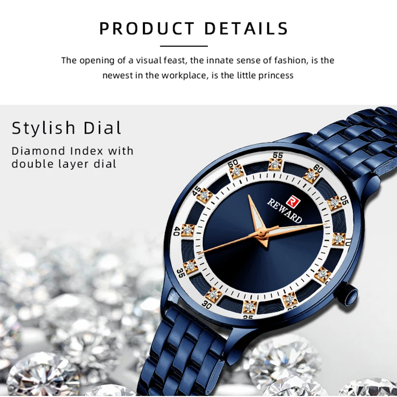 

REWARD Fashion Ladies Quartz Watch Casual Luxury Waterproof Women Watches Reloj Mujer 2021 Rhinestones Female Clock