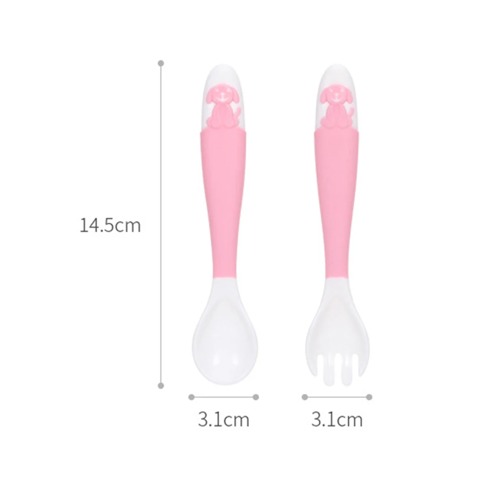 

Spoon and Fork Set Lovely Cartoon Dog Baby Infant Soft Bendable Food Feeding Spoon Fork Cutlery Set Camping Outdoor for Cooking