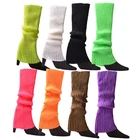 Женские винтажные вязаные гетры в рубчик 80-х, флуоресцентные цветные вязаные крючком чулки для вечерние, танцев, йоги, длинные носки для высоких ботинок