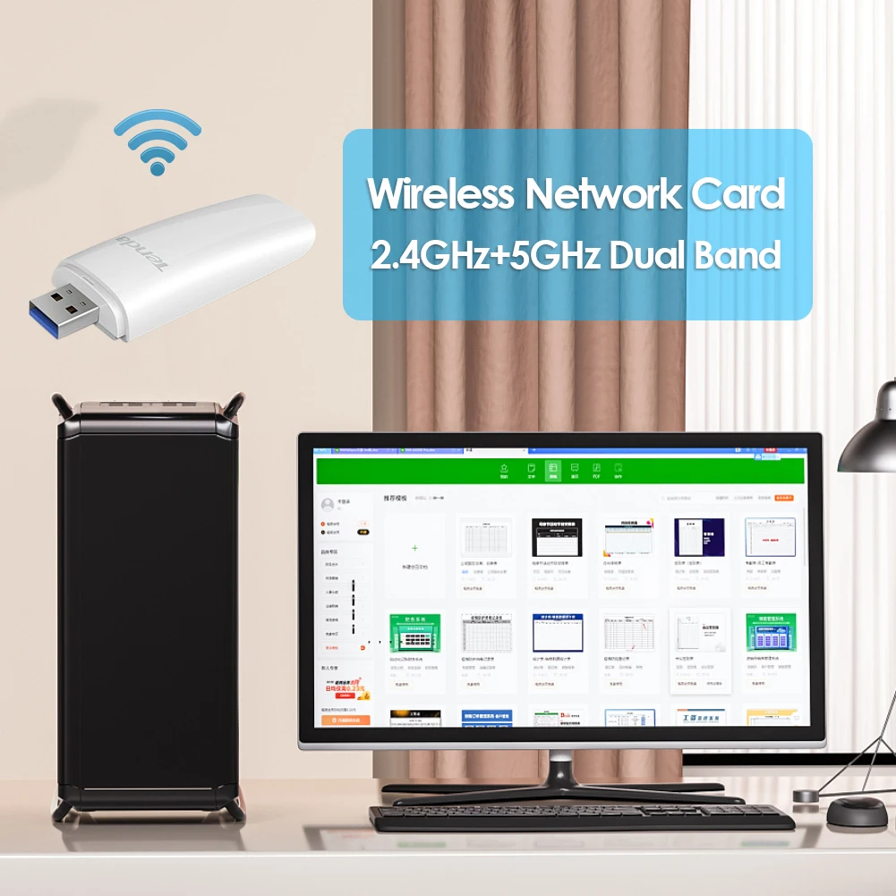 

USB-карта U12 для ПК, 1300 Мбит/с, два диапазона, 2,4/5,0 ГГц