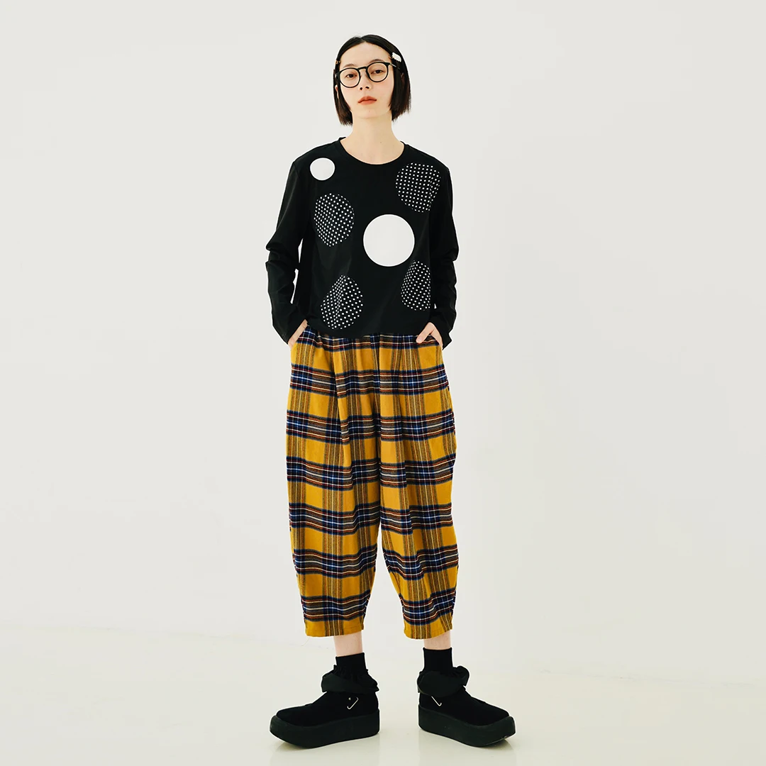 imakokoni 2021 autumn and winter original two-color wave dot stitching base long T casual long-sleeved women's clothing 213529