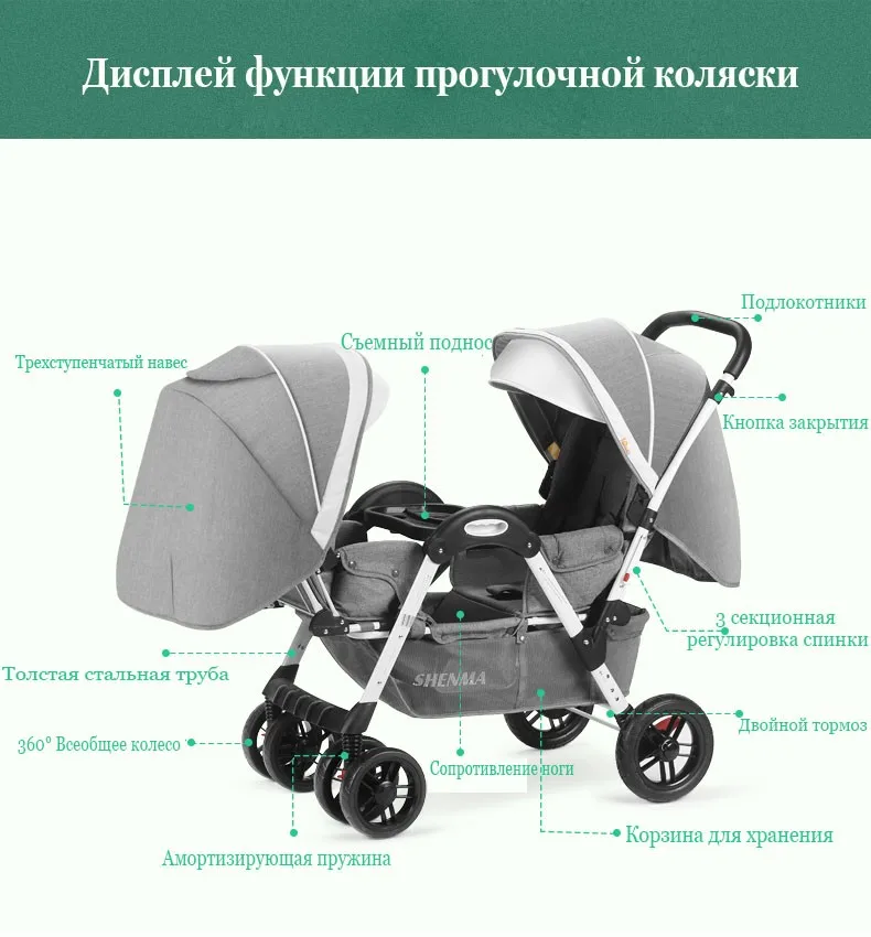 SHENMA коляска для малышей-близнецов двойной ребенок может сидеть и заложить света Складная коляска