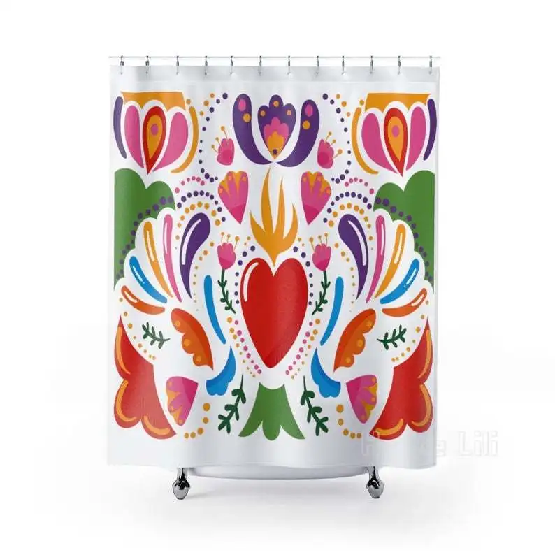 

Heart Mexican Shower Curtain Bohemian Art Bath Decor