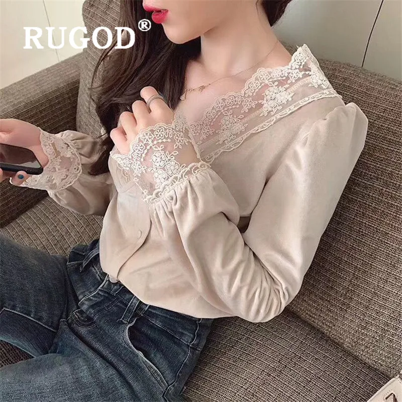 

RUGOD 2020 Spring Elegant Top Korean Vintage Blouse Long Sleeve Shirt Women Clothes 2019 Womens Tops And Blouses Patchwork