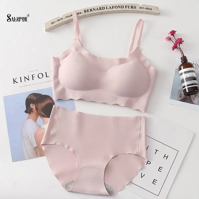

SALSPOR Seamless Bra Set for Women Wireless Push Up Underwear Sport Padded Shockproof Bralette Mid Rise Panties Suit