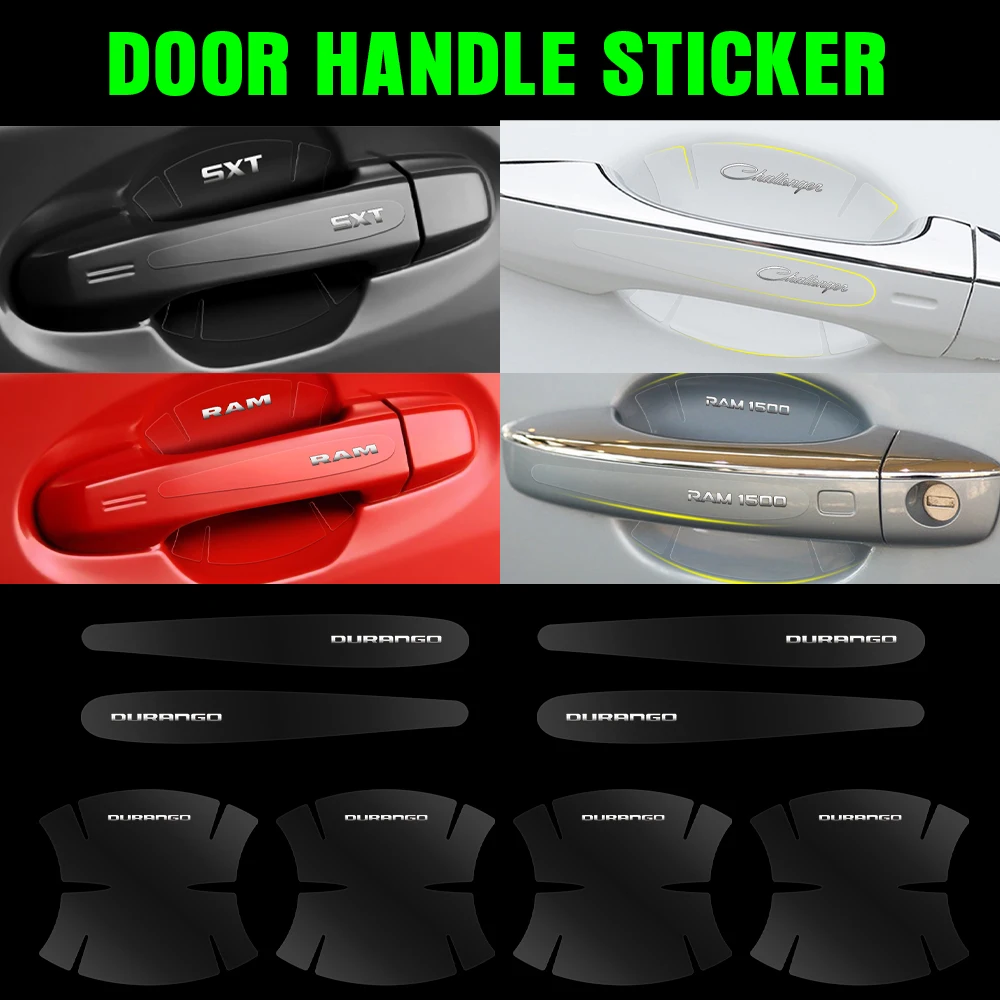 

8pcs Car Door Handle Cup Transparent Protector Stickers Film Decor For Dodge SXT Challenger Charger RAM 1500 Avenger Nitro SRT