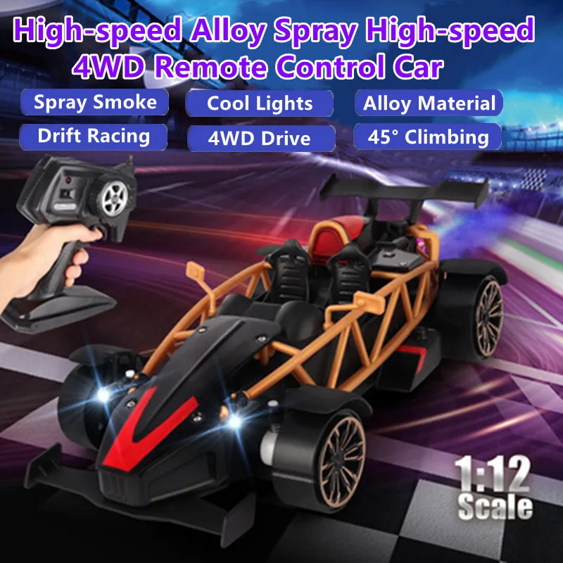 1:12 4WD High-speed Alloy Spray Remote Control Car 2.4G 25KM/H All-terrain Off-road Cool Light Electric RC Racing Car Kids Toy