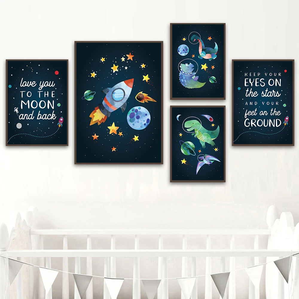 

Space Wall Decoration Print Love You Quotes Art Posters Kids Canvas Painting Boys Nursery Room Decor Dinosaur Pictures Unframed