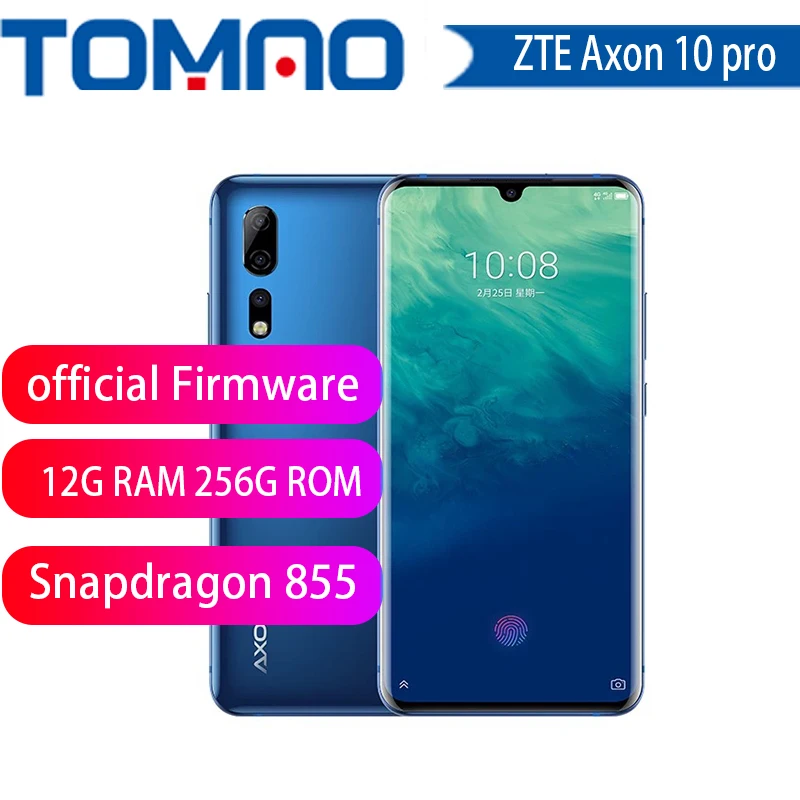 Мобильный телефон zte Axon 10 Pro, Восьмиядерный процессор Snapdragon 855, 8-мегапиксельный 3x зум, экран DTS 6,47 дюйма, изогнутый край, 4000 мАч, Беспроводная зарядка