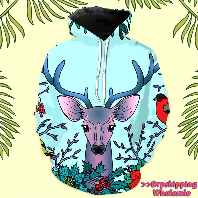 Женская толстовка с принтом оленя рождественские весенние толстовки для девочек