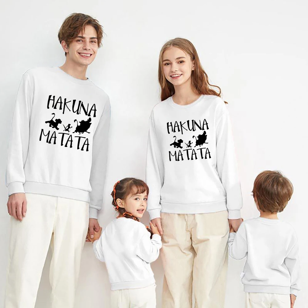 

Silhouette Disney White The Lion King Series Family Hoodies Dropship HAKUNA MATATA Letter High Quality Parent Child Pullover Top