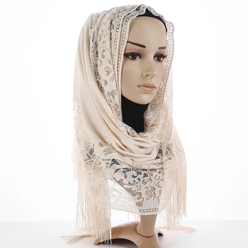 Высокое качество женские кружевные шарфы платок хиджаб для мусульман головы