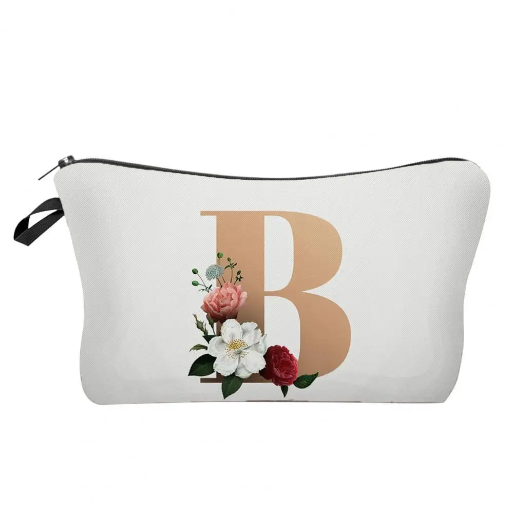 

Vacation Cosmetic Bag 3D Digital Printing Letter Flower Pattern Female Hanging Ring Multipurpose Travel Pouch