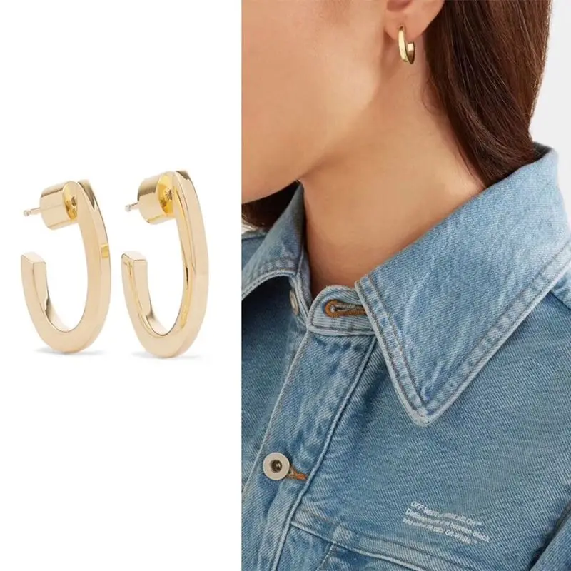 

2021 Trend Hoop Earrings for Women Vintage Glossy Matte Open Small Hoops Fashion Jewelry Gift Same Style for Luxury Brand Silver