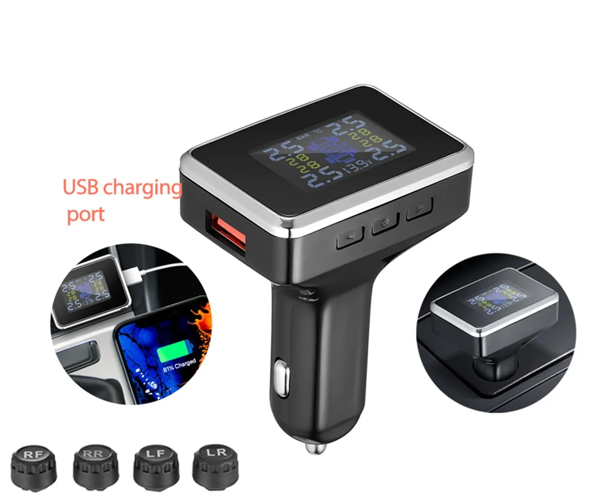 

TPMS Auto Car Wireless Tire Pressure Alarm Monitoring System+4External Sensor TPMS Auto Car Wireless Tire Pressure Alarm Monito