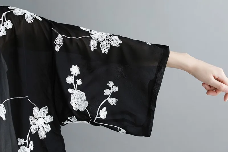 #2812 летнее шифоновое кимоно женское прозрачное пальто кардиган с цветочной