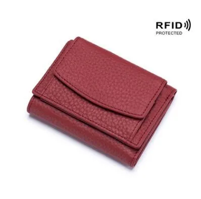 RFID Blocking Women Wallet Genuine Leather Mini Lady Purse Small Coin Pocket Simple Casual Thin Wallet Cowhide Leather Purse Bag