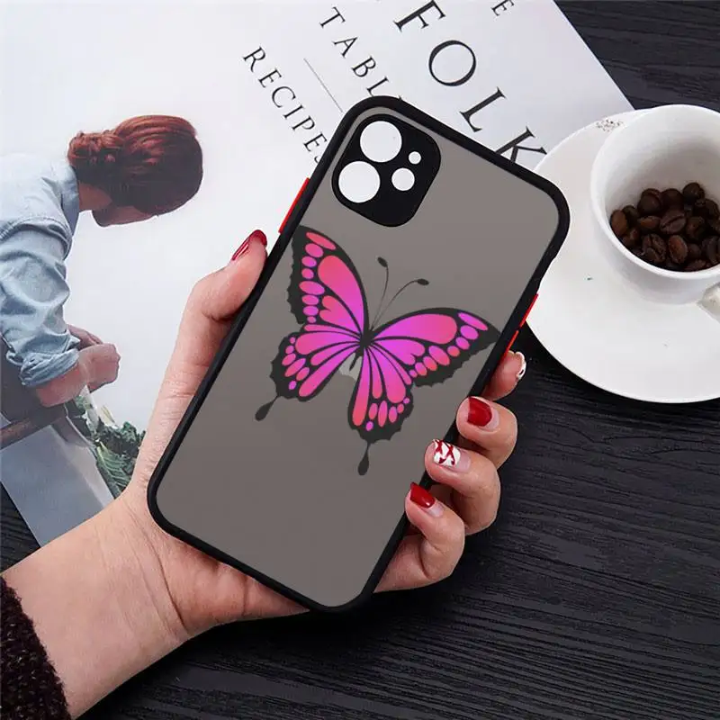 

Phone Case For iPhone 12 11 Mini Pro XR XS Max 7 8 Plus X cute sexy butterfly pink blue Matte transparent cover