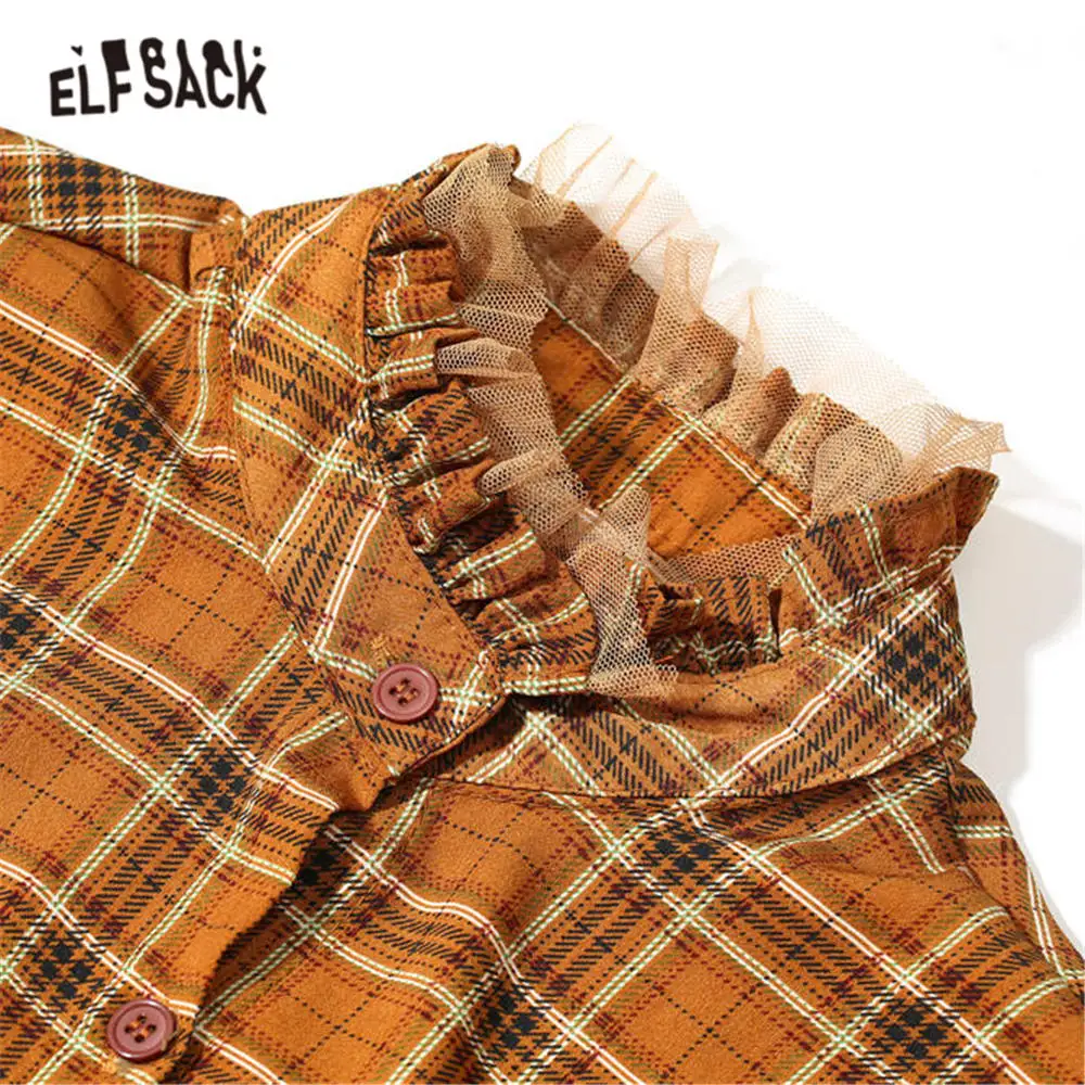 Женская карамельная клетчатая футболка ELFSACK винтажные повседневные топы на
