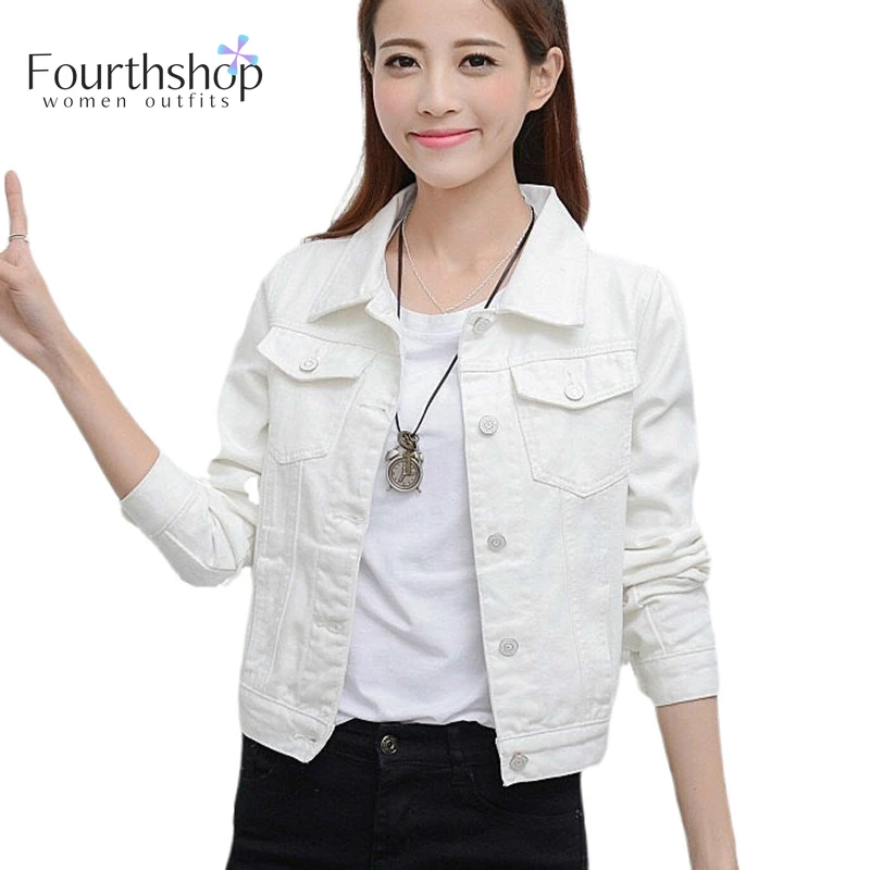 Винтажные джинсы куртка Женская Повседневная белая джинсовая и пальто Осень