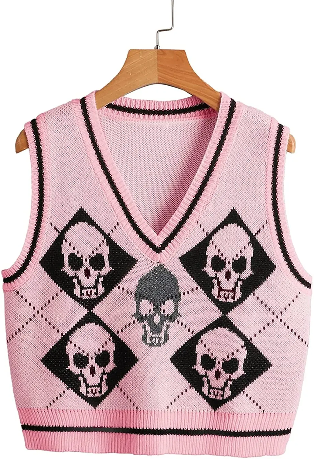 Женский вязаный свитер Y2K жилет с рисунком черепа свободный Готический