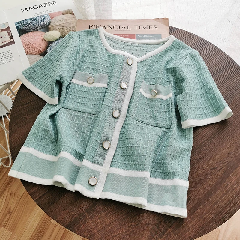 OUMEA вязаные винтажные топы женская блузка в английском стиле контрастные цвета