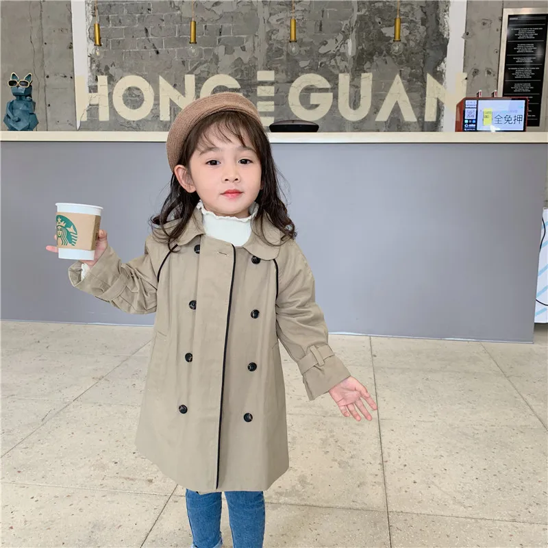 Модный Тренч WLG для девочек длинное двубортное пальто цвета хаки с отложным