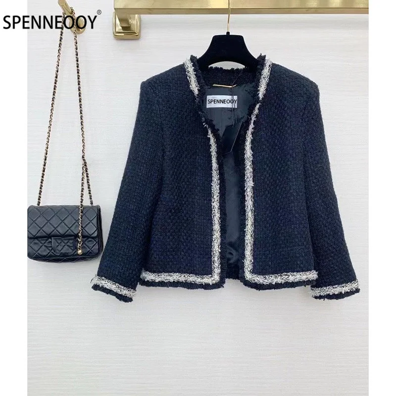 

Женский винтажный шерстяной твидовый кардиган SPENNEOOY, дизайнерская Брендовая верхняя одежда с длинным рукавом, осенние куртки