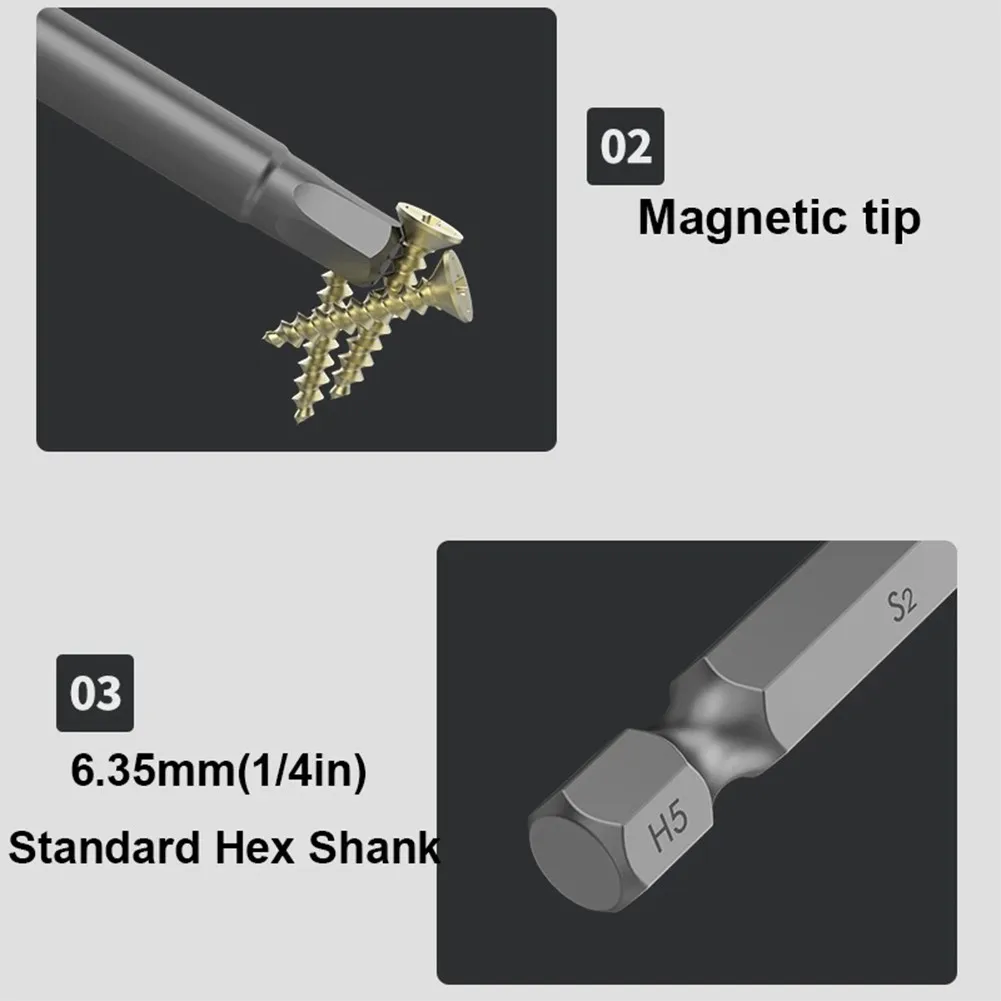 

1/4 Inch Hex Screwdriver Bits 100mm Hex Head High Hardness Magnetic Tip