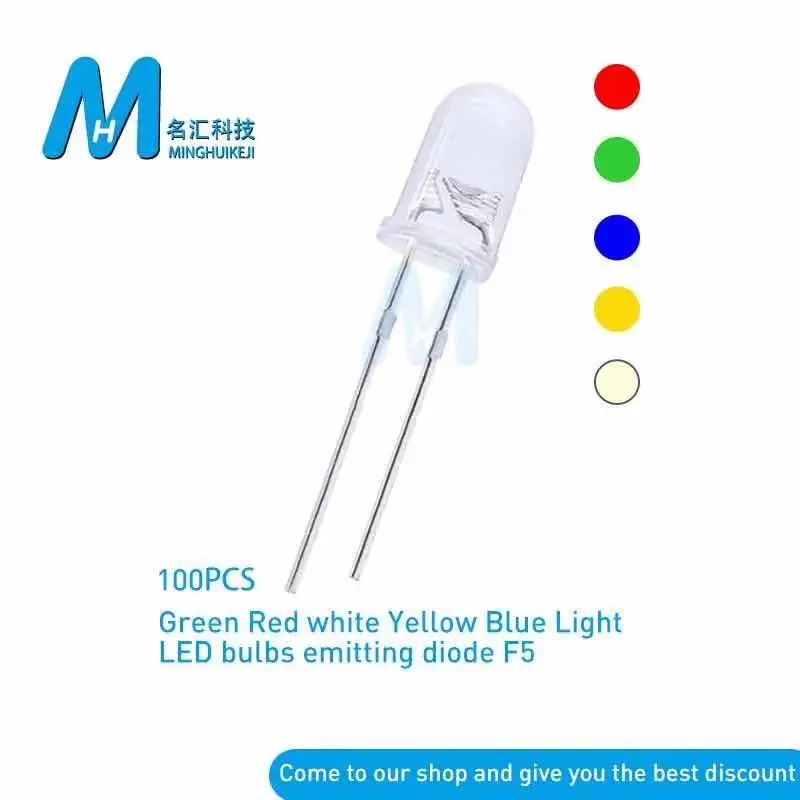 100 шт./лот прозрачные круглые 5 мм супер яркие зеленые красные белые желтые синие