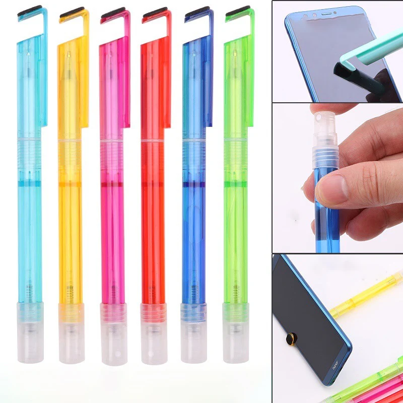 

3-in-1 Gel Pen Black Ink With Spray Refillable Bottles Phone Holder Stand Pens Wipe Screen Cleaning Pens School Office Supplies