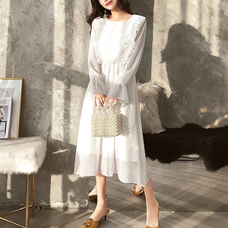 Женское Шифоновое Платье Bella philosophy длинное платье в горошек брюки клеш с