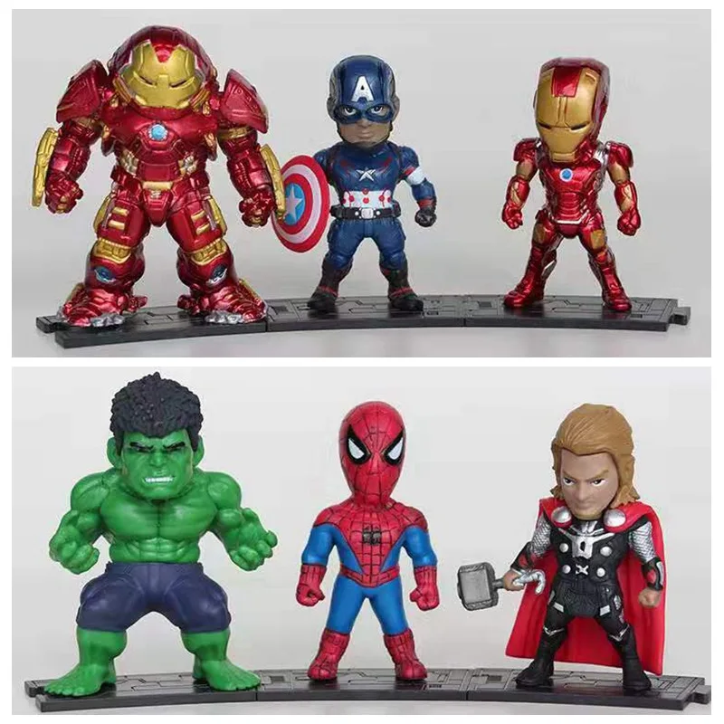 

9cm 6pcs/Lot The Avengers Marvel Hulk Iron Man Thanos Thor Spider Man Captain America PVC Action Figure Toy Model Doll