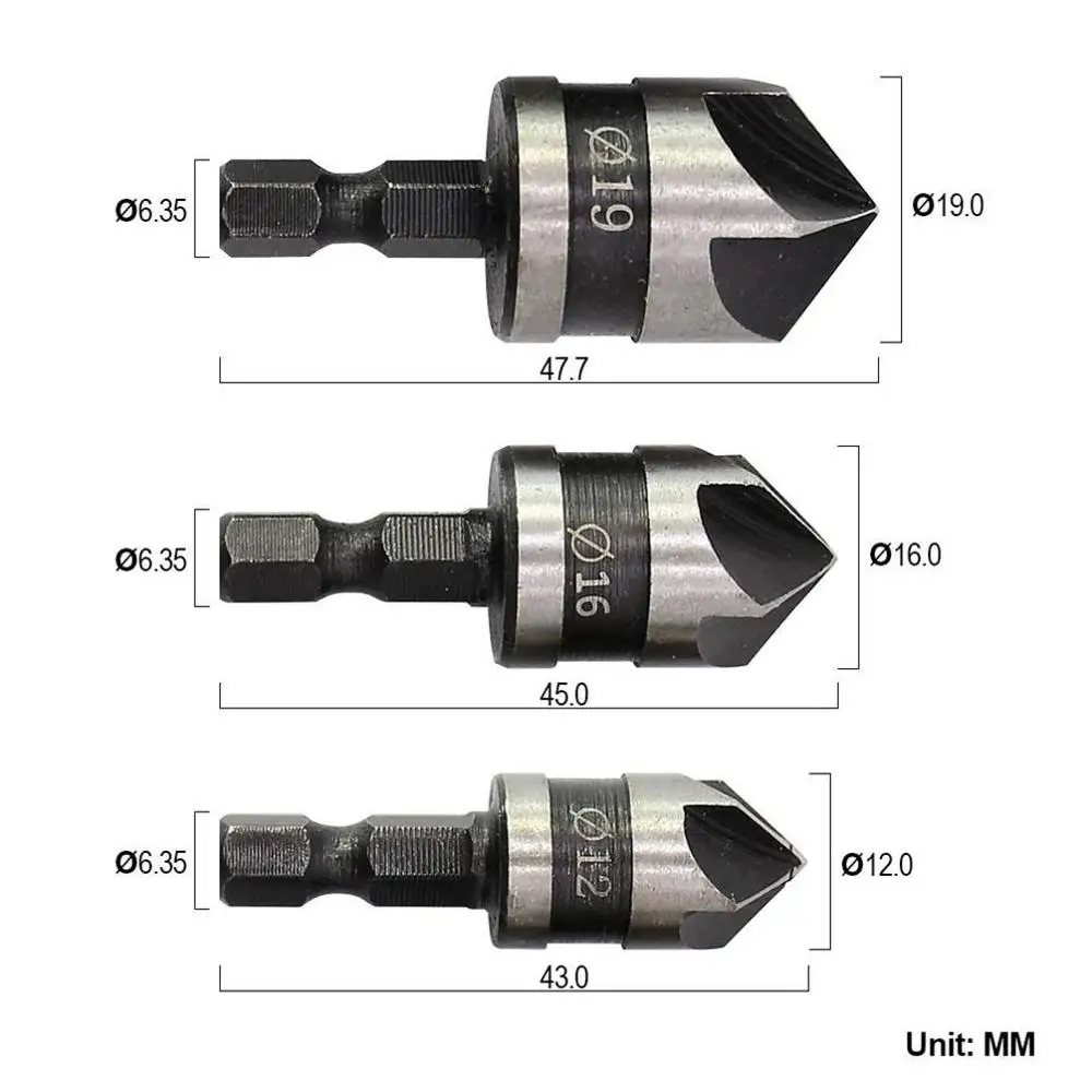 Комплект из 3 предметов 5 Флейта Зенковки сверло Набор 90 градусов фаски Резак Mayitr