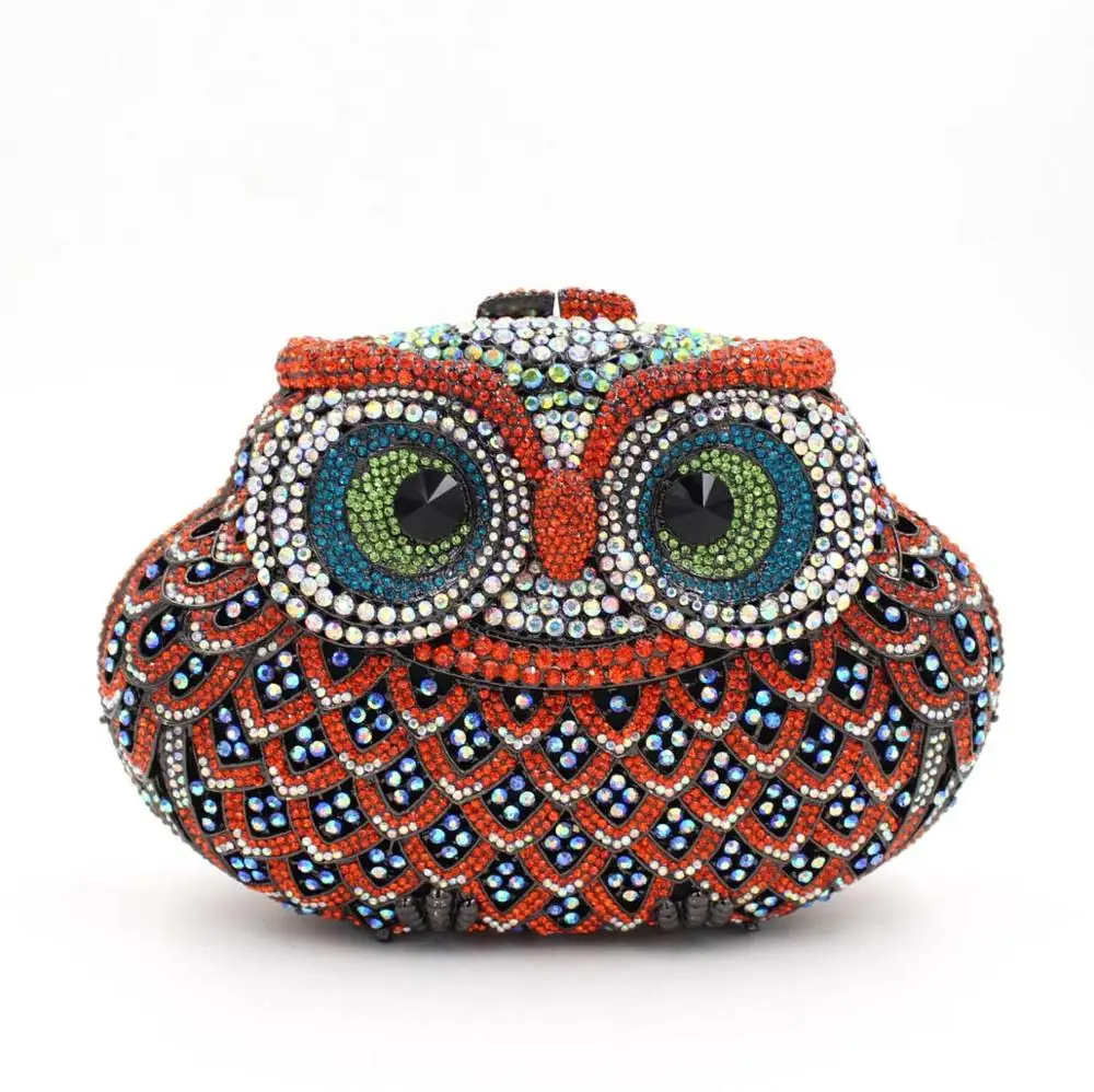 

Bee In Fly Sparkling Bling Color Owl Clutch Women's Small Crystal Evening Handbags Wedding Party Cocktail Bag Coin Purse
