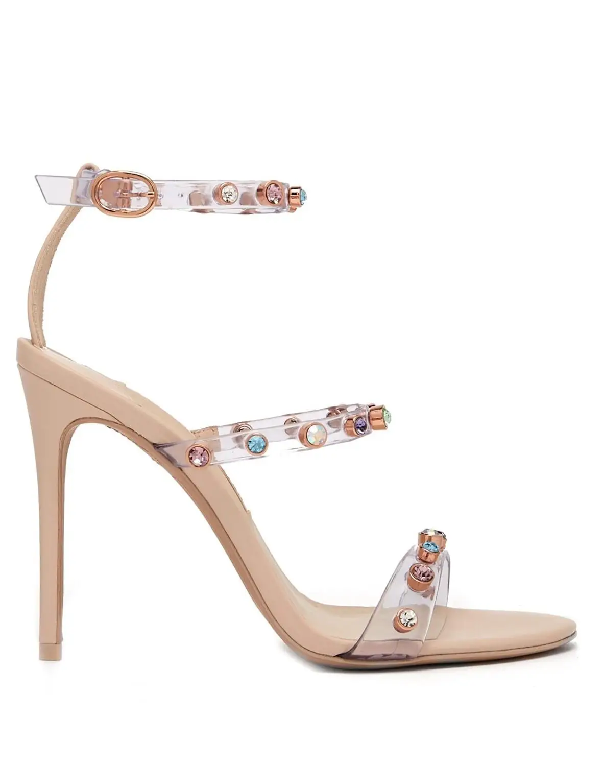 

Elegant Ankle Strap High Heel Sandals Studed PVC Strap Open Toe Shoes Ladies' Dress Shoes