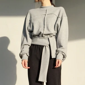 TVVOVVIN Новинка весна-осень 2020 толстовка из хлопка женский однотонный Модный повседневный короткий Свитшот женский B688