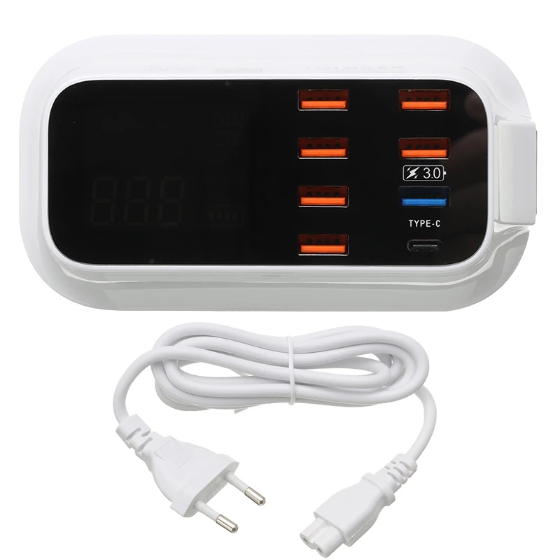 

Быстрое зарядное устройство QC3.0 с 8 портами USB Type-C, зарядное устройство со светодиодным дисплеем, станция для зарядки с несколькими USB-портам...