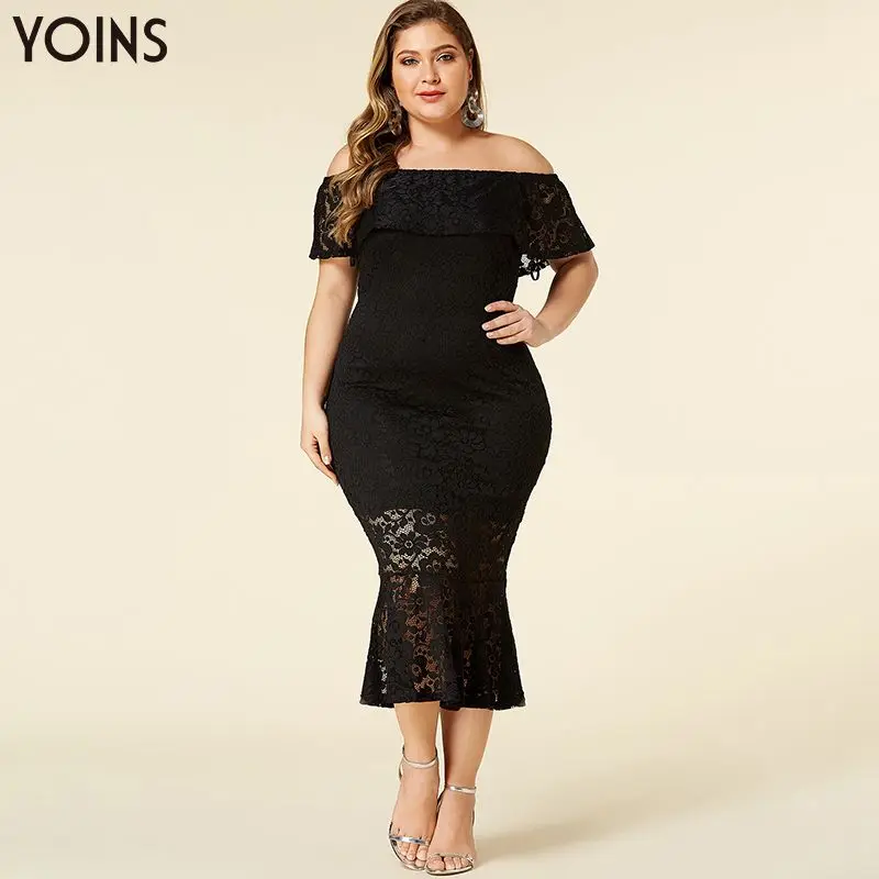 YOINS сексуальное ажурное кружевное платье с открытыми плечами коротким рукавом и