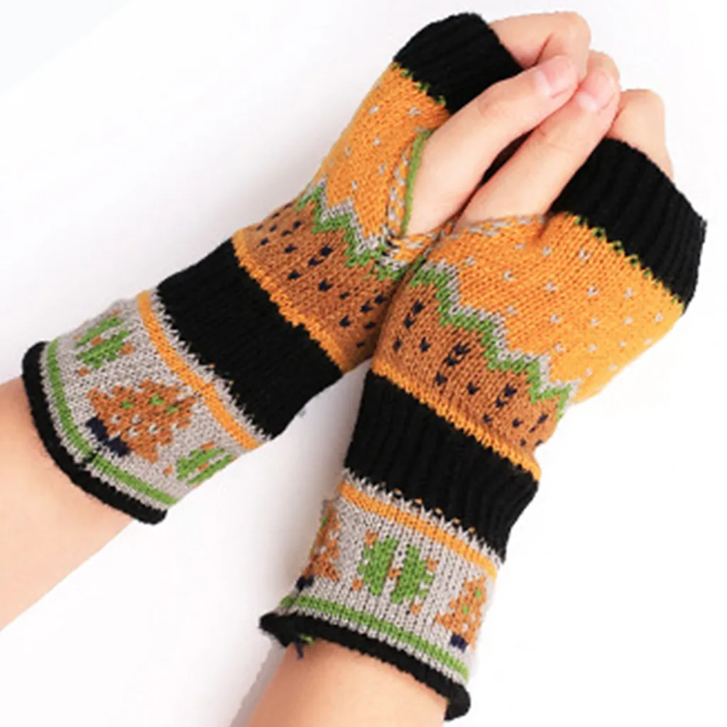 Новинка женские зимние перчатки плотные вязаные с рождественской елкой без