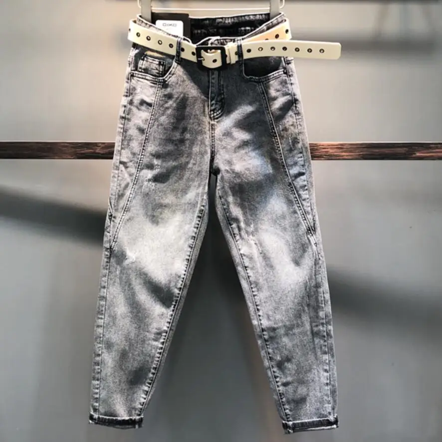 

2021 spring autumn new casual gray jeans women's stretch loose feet harem pants plus size 26-31