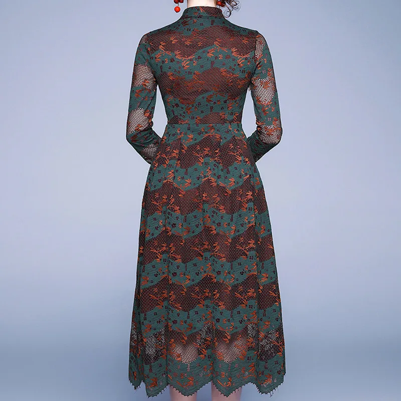 Осеннее женское платье Новое Кружевное с длинным рукавом тонкое размера плюс