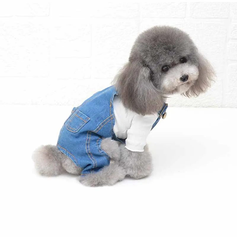 Джинсовый комбинезон для собак маленьких Одежда питомцев джинсовый костюм