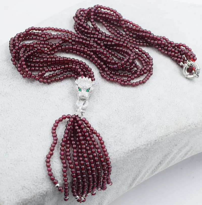 

4rows garnet red 3mm round beads stone 3mm leopard necklace bracelet 7.5inch
