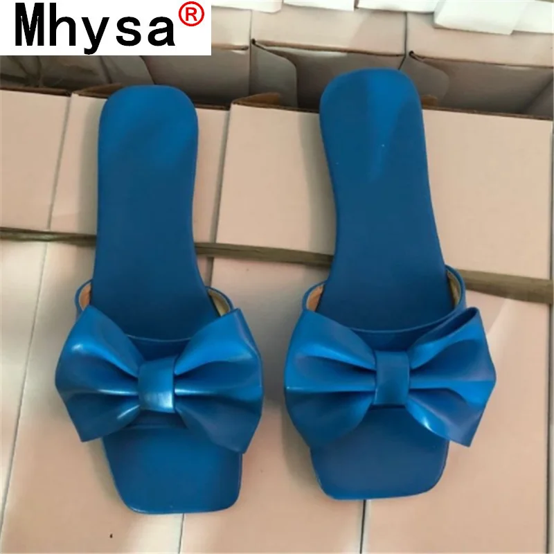 

2021 New Summer Women Sandals Fashion Square Head Bow Women Platform Sandals Outdoor Beach Open Toe Flat Slipper Zapatos Mujer