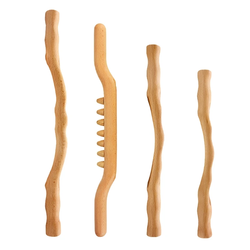 

X7JA 4Pcs Scraping Stick Beech Wood Back Shoulder Neck Waist Leg Massage Tools Fat Burner Meridian Brush Slim Cellulite Massager
