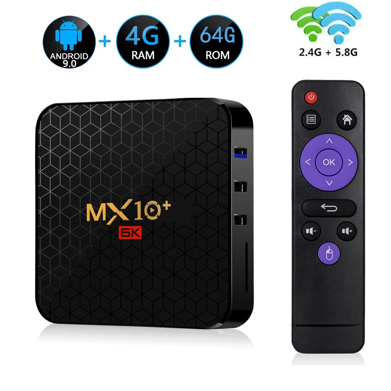 MX10 Plus Смарт ТВ приставка Android 9,0 4 Гб 64 Гб Allwinner H6 четырехъядерный 2,4G& 5,8 GHz Wifi BT 6K Google Netflix Youtube IP tv медиаплеер
