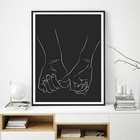 Картина на холсте с изображением мизинцев, Однолинейный рисунок, черно-белые руки, изобразительное искусство, минималистская пара, художественный постер, домашний декор