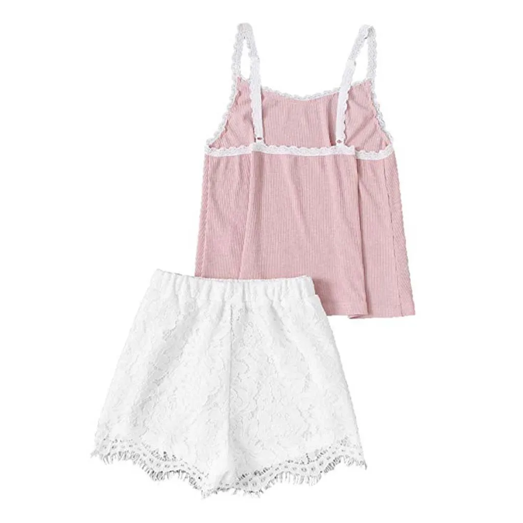 Пижамный комплект женский кружевной с V-образным вырезом 2 шт. | Женская одежда