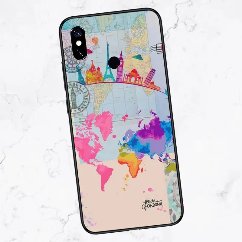

World Map Travel Phone Case For Xiaomi Redmi 7 8 9t a3Pro 9se k20 mi8 max3 lite 9 note 9s 10 pro